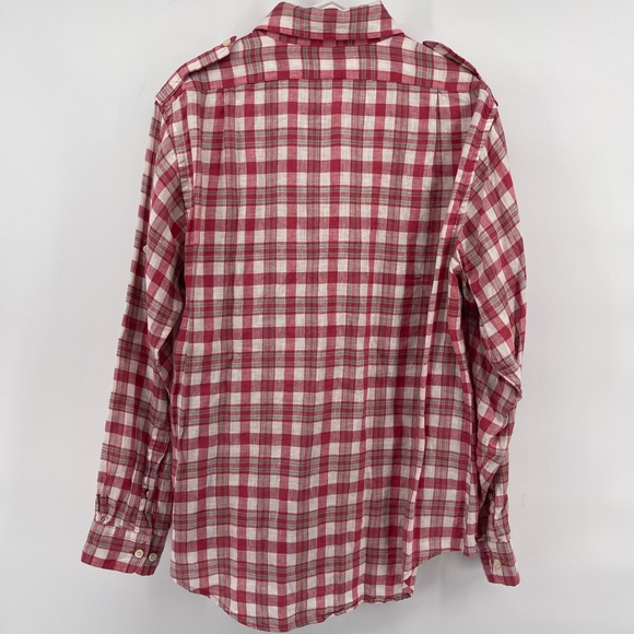 Brooks Brothers Mens L Slim Fit All Irish Linen Red Plaid Long Sleeve Shirt - Picture 6 of 6